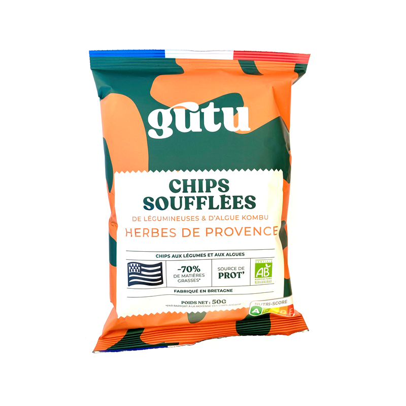 Chips soufflées de légumineuses et d'algue kombu saveur herbes de provence 50g