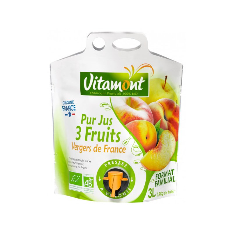 Pur jus multifruits de France (pomme, pêche, abricot), fontaine souple 3L