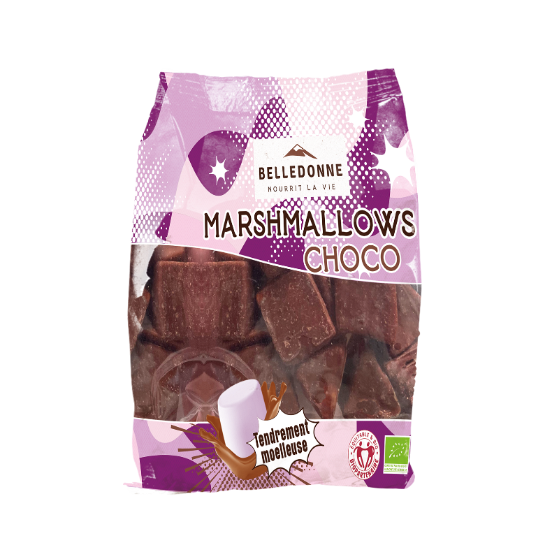 Bonbon marshmallows choco, guimauve enrobée de chocolat au lait 130g
