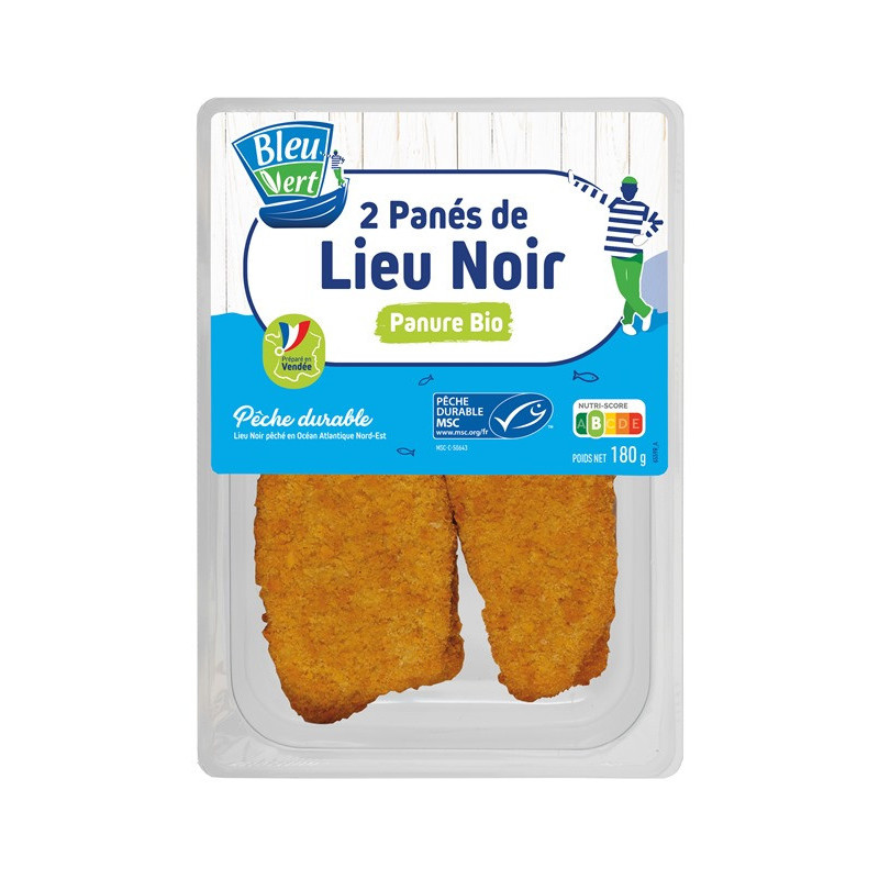 Pané de lieu noir pêche durable MSC x2, panure Bio 180g
