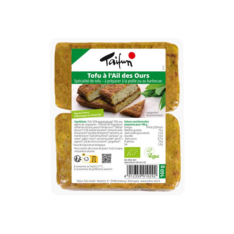 Tofu à l'ail des ours et gingembre, 160g
