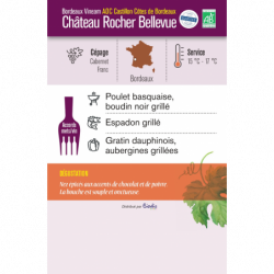 Vin rouge AOC Castillon Côtes Bordeaux Rocher Bellevue sans sulfites ajoutés 75c