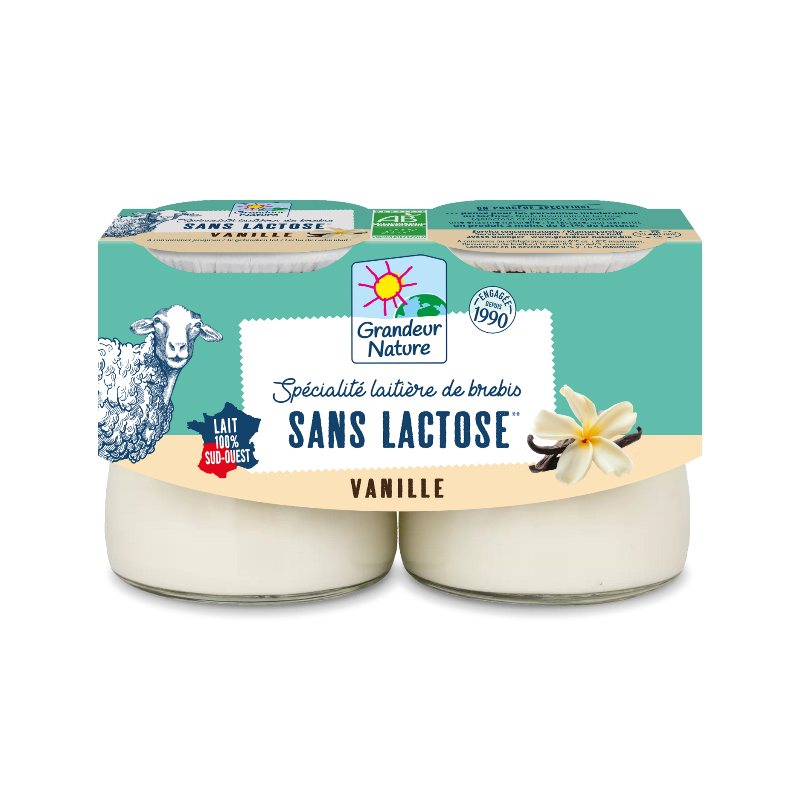 Spécialité laitière lait de brebis vanille à faible teneur en lactose 2x125g