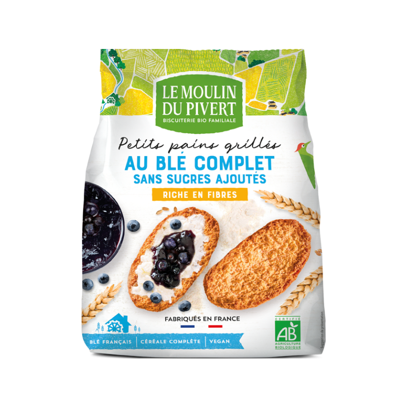 Petits pains grillés au blé complet sans sucres ajoutés 225g, végan