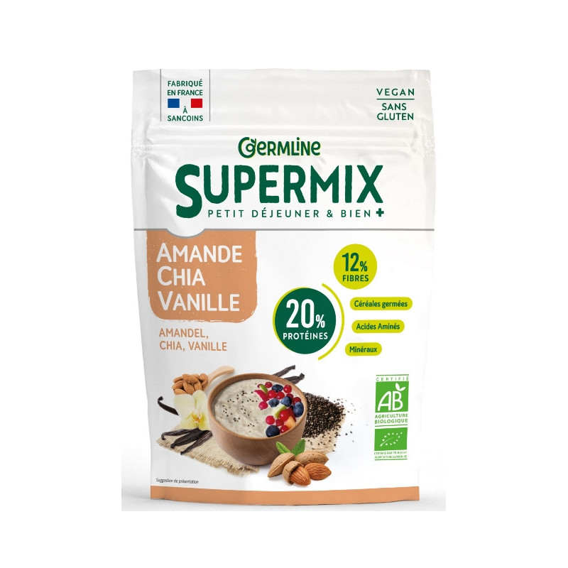 Supermix, poudre instantanée de céréales germées amande, chia et vanille 350g