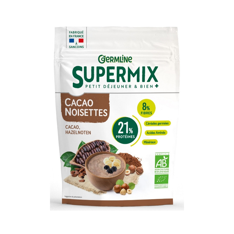 Supermix, poudre instantanée de céréales germées cacao noisette 350g