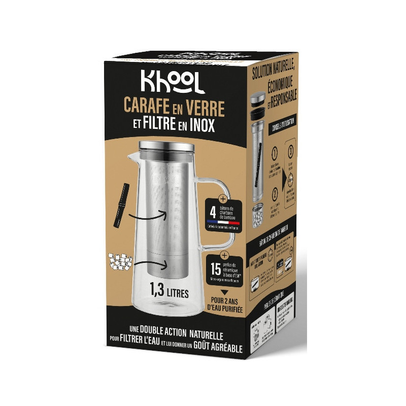 Carafe en verre 1.3l, 4 batons charbon et perles de céramique