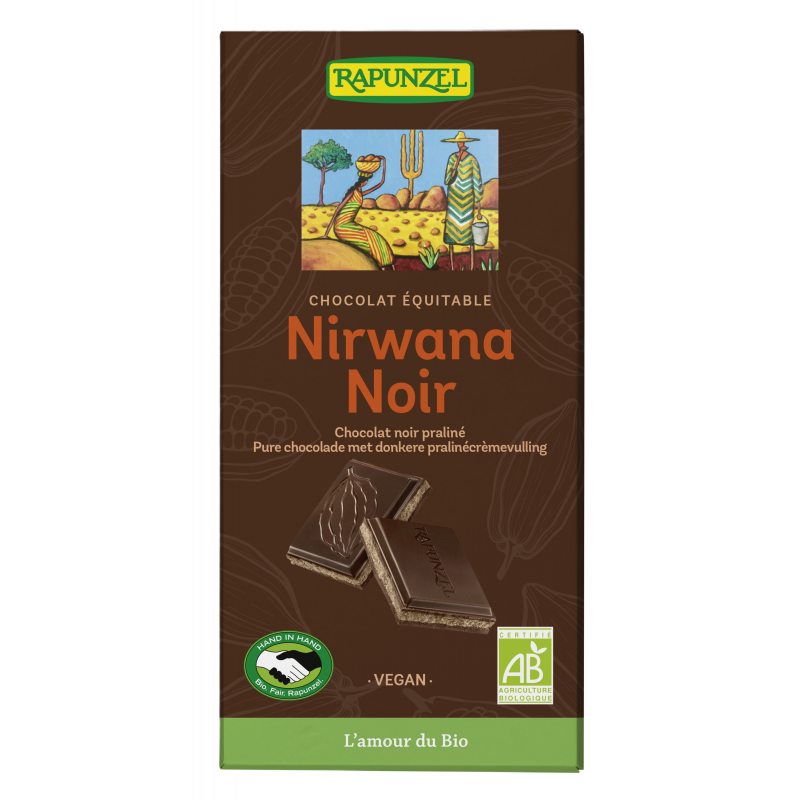Chocolat noir (55% de cacao) fourré praliné, Nirwana noir 100g