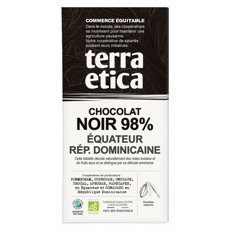 Tablette chocolat noir 98% de cacao 100g