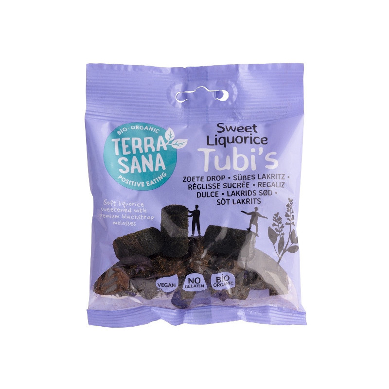 Bonbon réglisse sucré, tuby's en sachet 100g