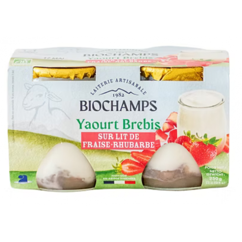 Yaourt brebis étuvé sur lit de fraise-rhubarbe 250g