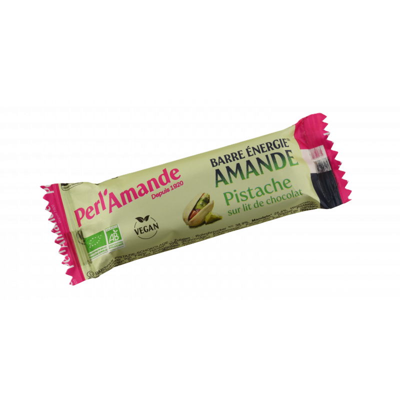 Pâte d'amande pistache sur lit de chocolat 25g