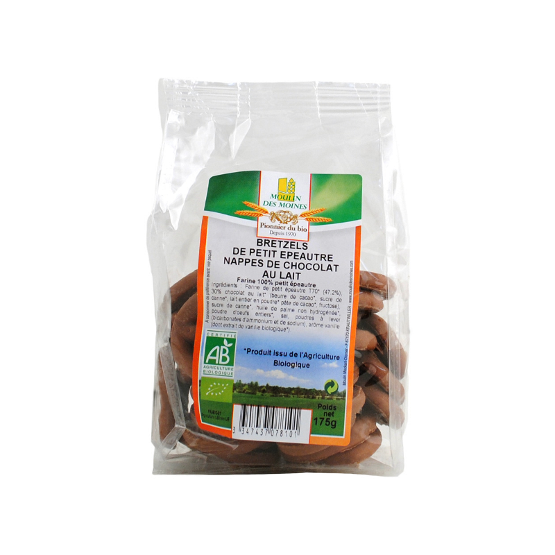 Bretzels de petit épeautre nappés de chocolat au lait 175g