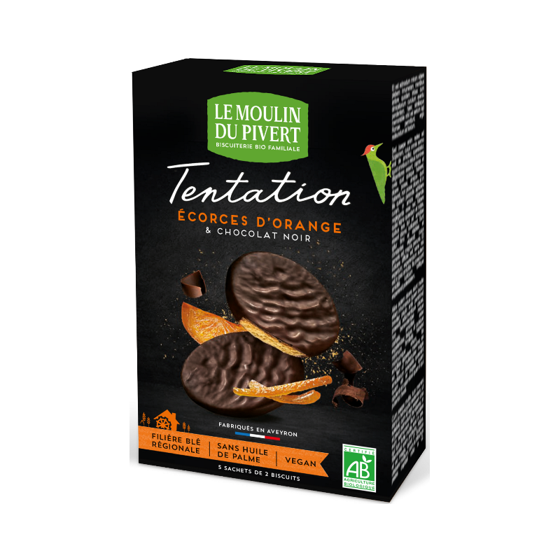 Tentation biscuit à l'orange enrobé de chocolat noir 115g, végan