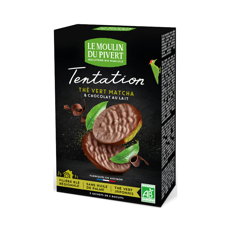 Tentation biscuit au thé vert Matcha enrobé de chocolat au lait 115g