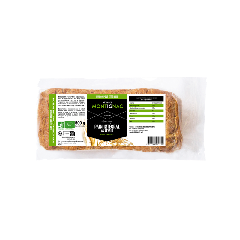 Pain intégral au levain tranché, longue conservation 500g