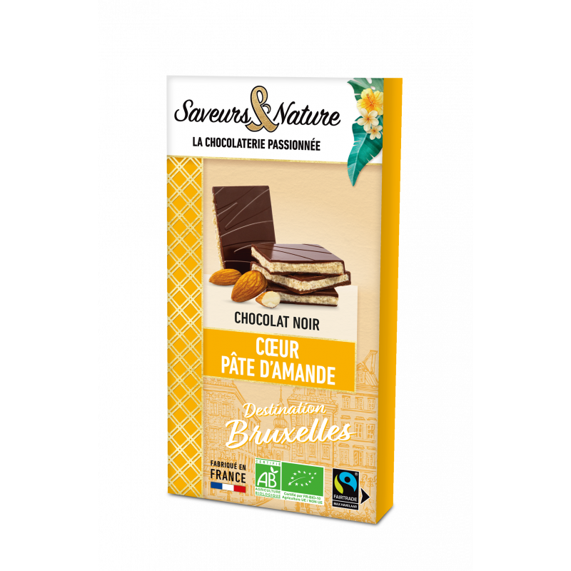 Chocolat noirfourrée pâte d'amande, destination Bruxelles 92g