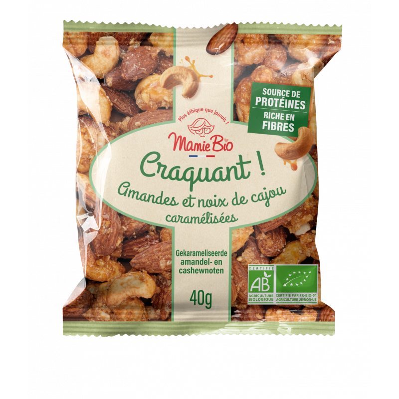 Mix amandes, noix de cajou caramelisés en présentoir 12x40g