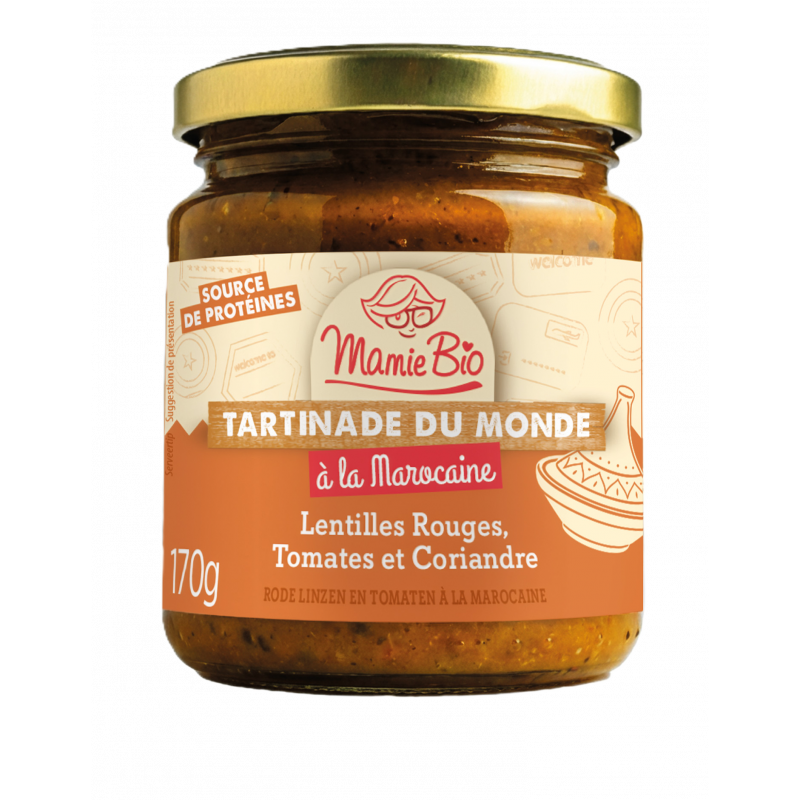Tartinade destination Maroc: lentilles rouges, tomates, légumes et épices 170g