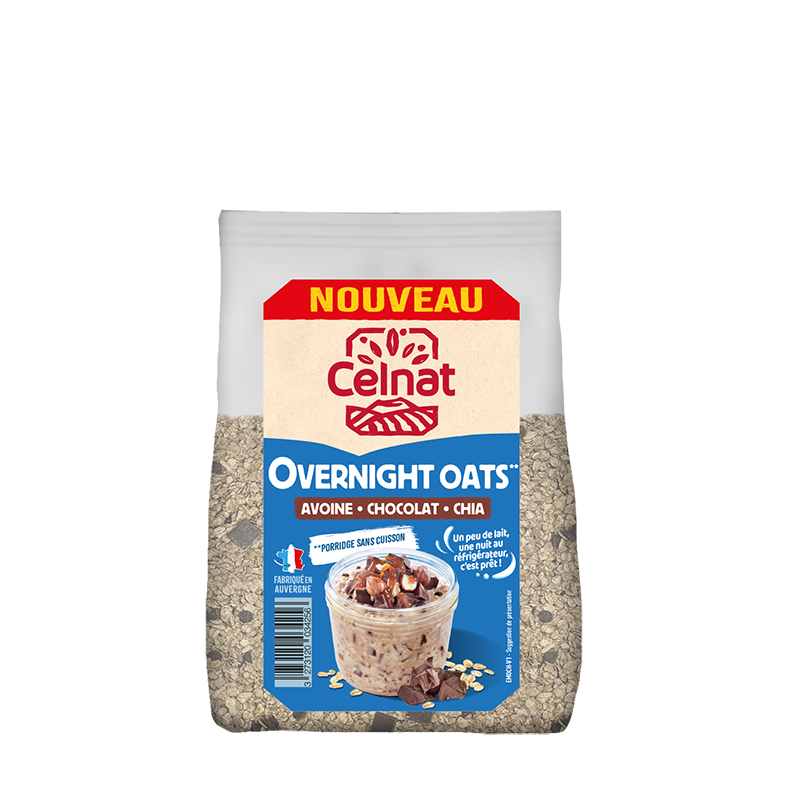 Overnight oats: avoine, chocolat, chia 300g