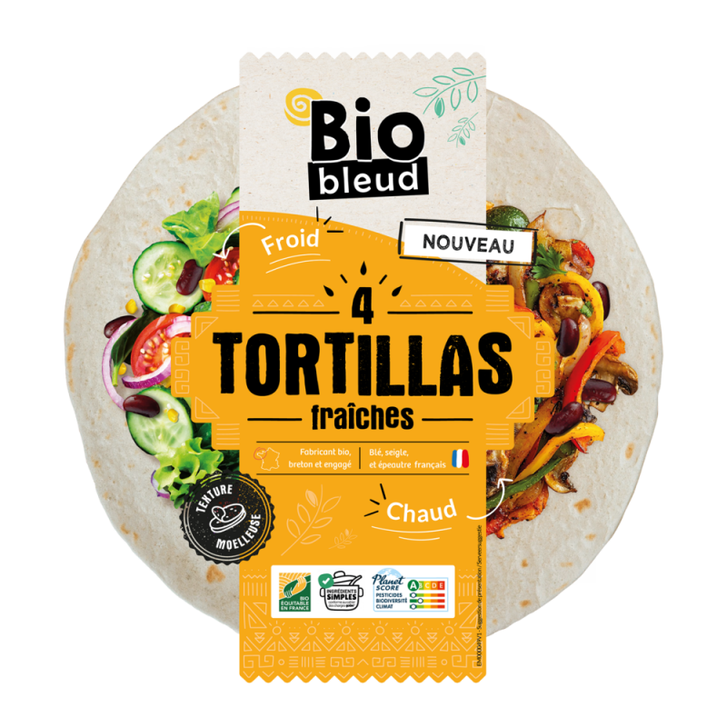 Tortilla fraiche de blé x4, diamètre 22cm, 180g