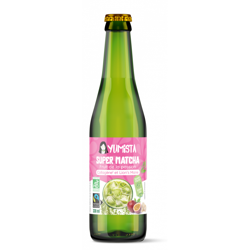 Super matcha glacé fruit de la passion, collagène et lion's mane 33cl