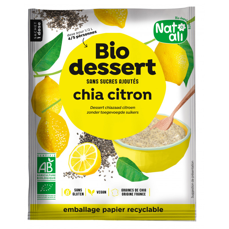 Préparation pour crème dessert chia citron sans sucre ajouté 40g
