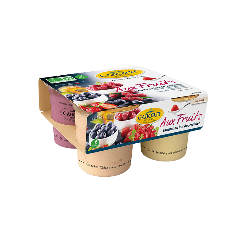 Aux fruits yaourt fraise, framboise, myrtille, abricot, 4x125g