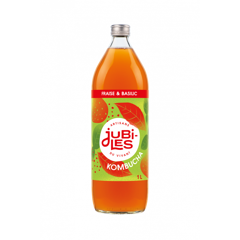 Kombucha fraise basilic, produit saisonnier 1l