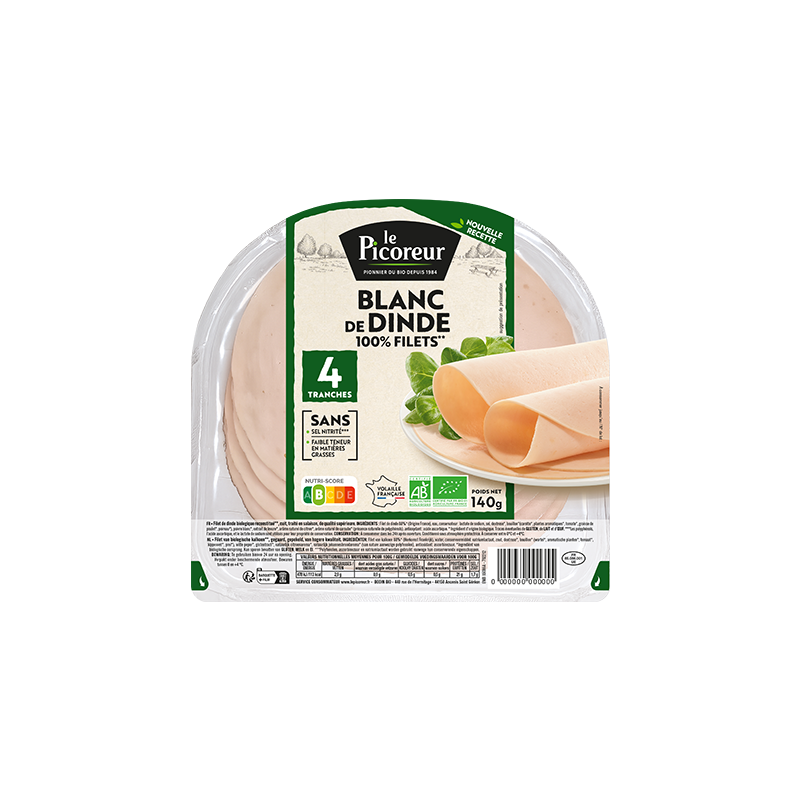 Blanc de dinde 4 tranches sans sel nitrité 140g