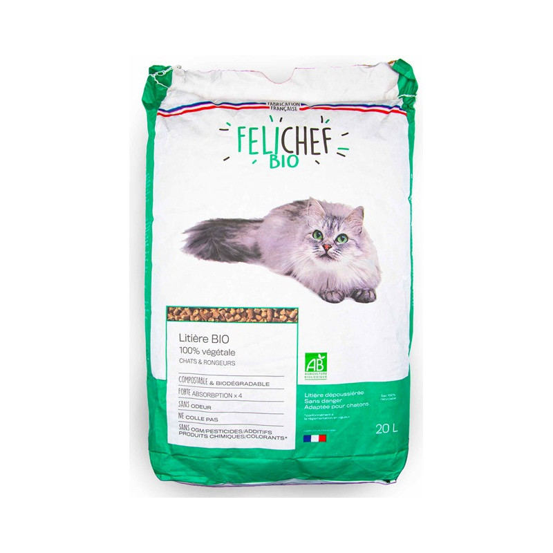 Litière végétale pour chat, granulés de paille de blé, origine France, 10kg, 20l