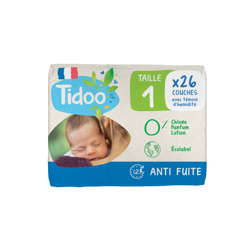Tidoo Nature T1/XS Newborn 2-5kg, paquet de 26 couches