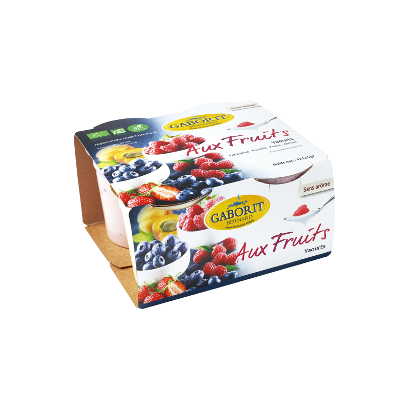 Aux fruits yaourt fraise, framboise, myrtille, abricot, 4x125g