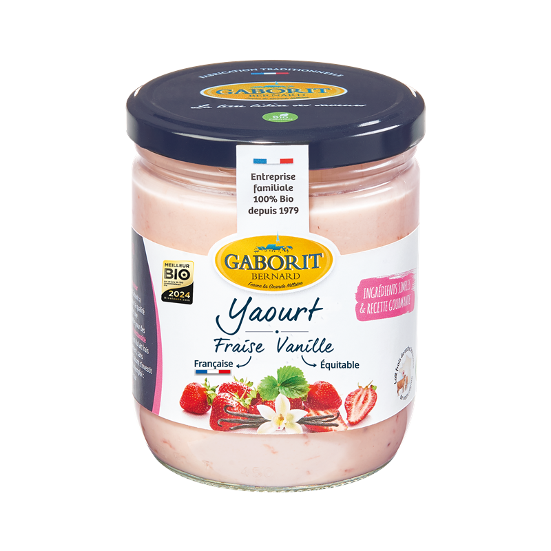Yaourt brassé fraise vanille, pot en verre 400g