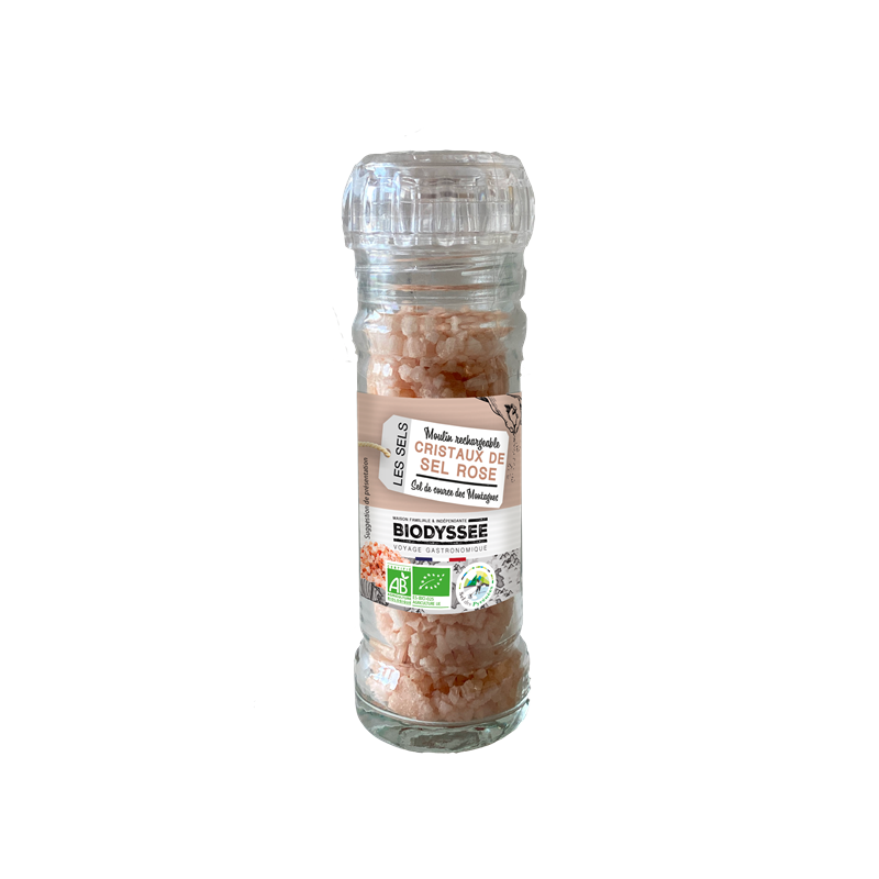Cristaux de sel rose des Pyrenées en moulin 90g