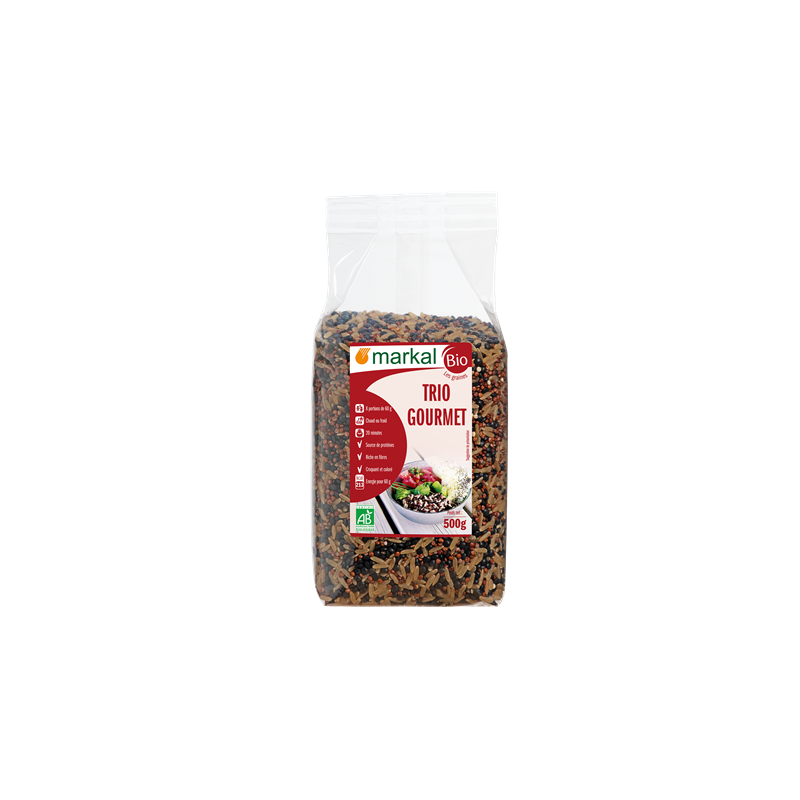 Trio gourmet (riz long complet, lentilles beluga, quinoa rouge) 500g