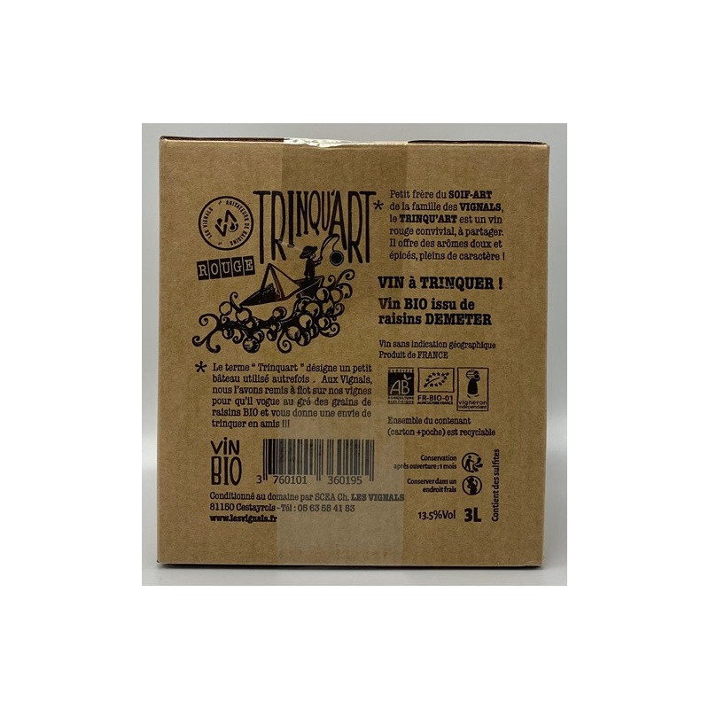 Vin rouge IGP Côtes du Tarn Trinqu'art" bib 3L"