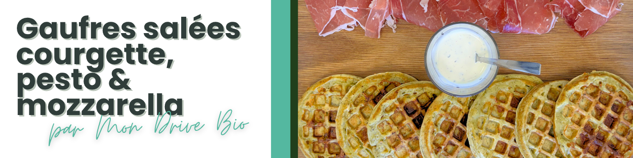 Bandeau présentation recette gaufres salées courgette, pesto et mozzarella