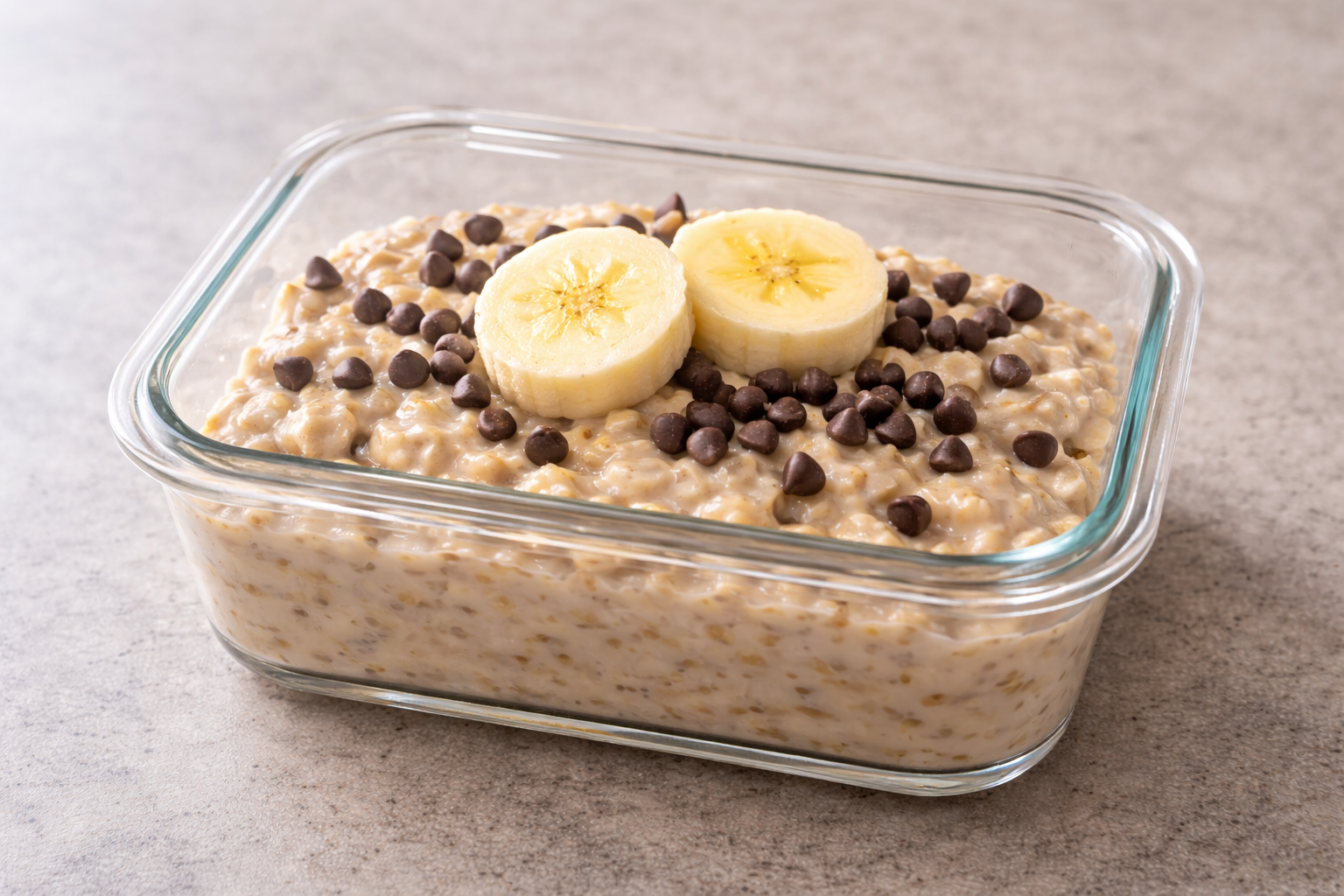 Petit déjeuner équilibré avec porridge banane et chocolat.