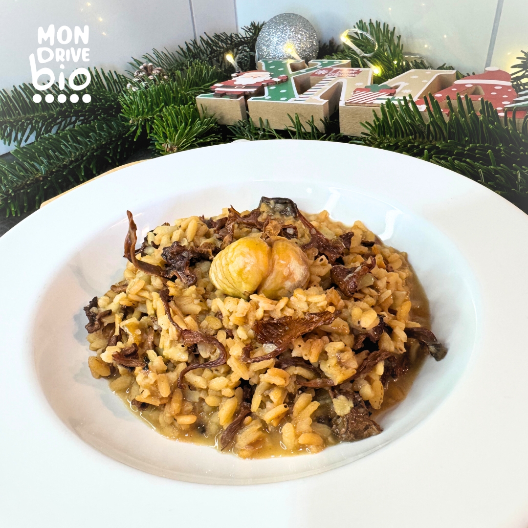 Photo de risotto de chanterelles et châtaignes