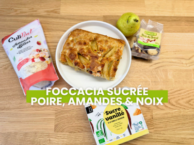 Focaccia sucrée : poires, amandes & noix